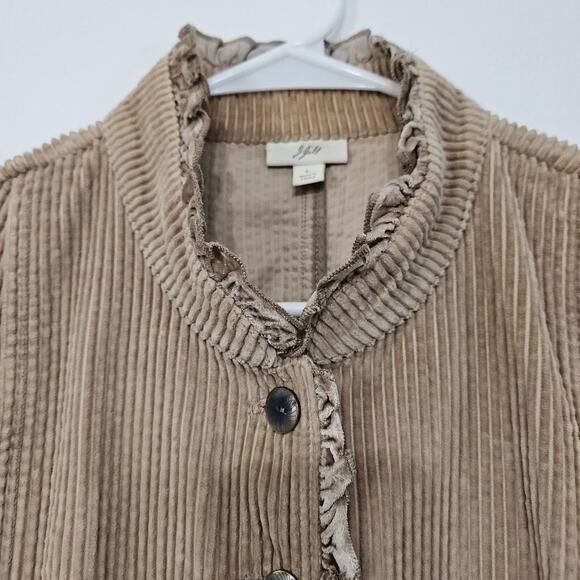 J. Jill Tan Corduroy Button Up Jacket Size Large Ruffles Ribbed Pockets - Picture 4 of 11